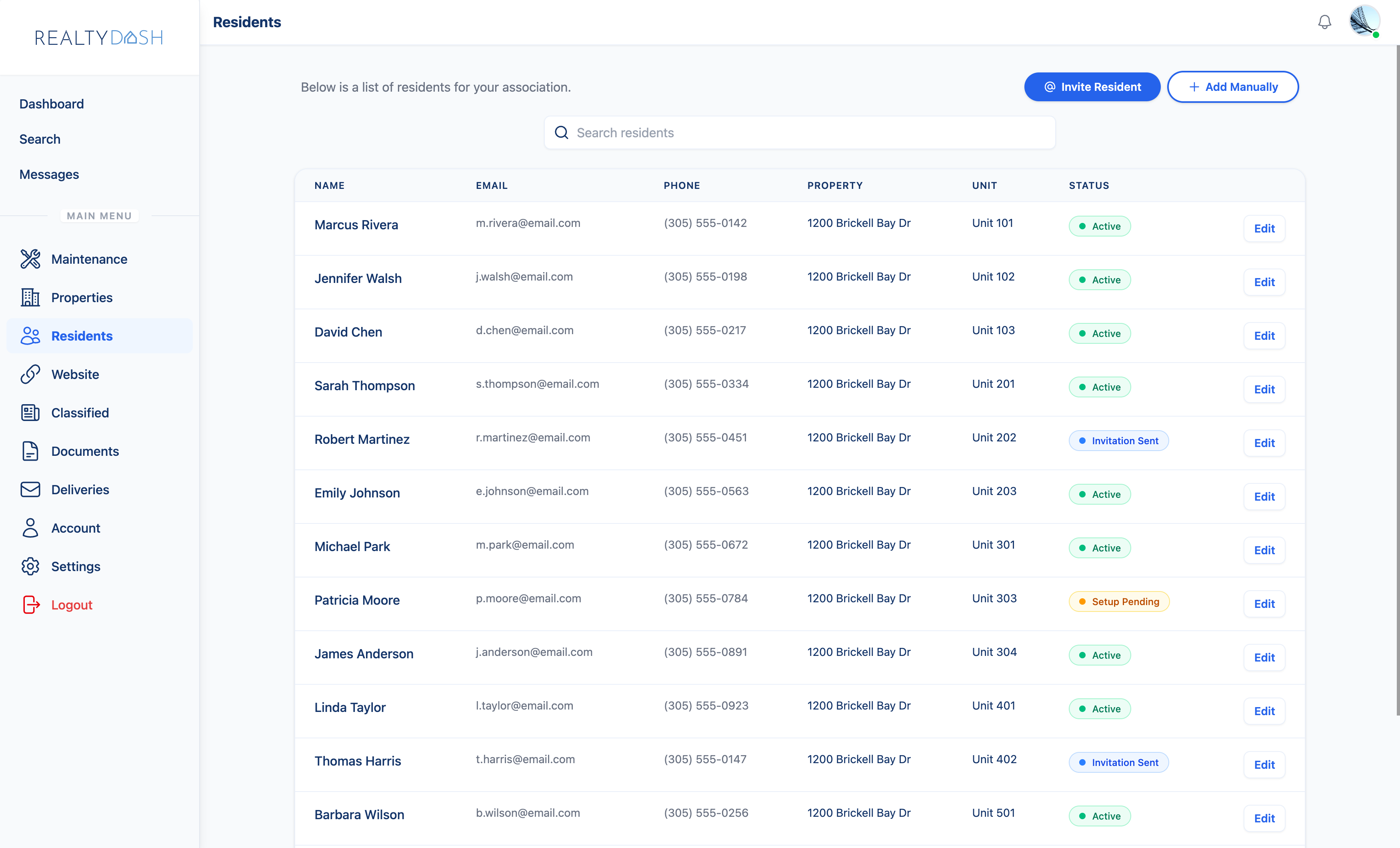 Invite residents in RealtyDash