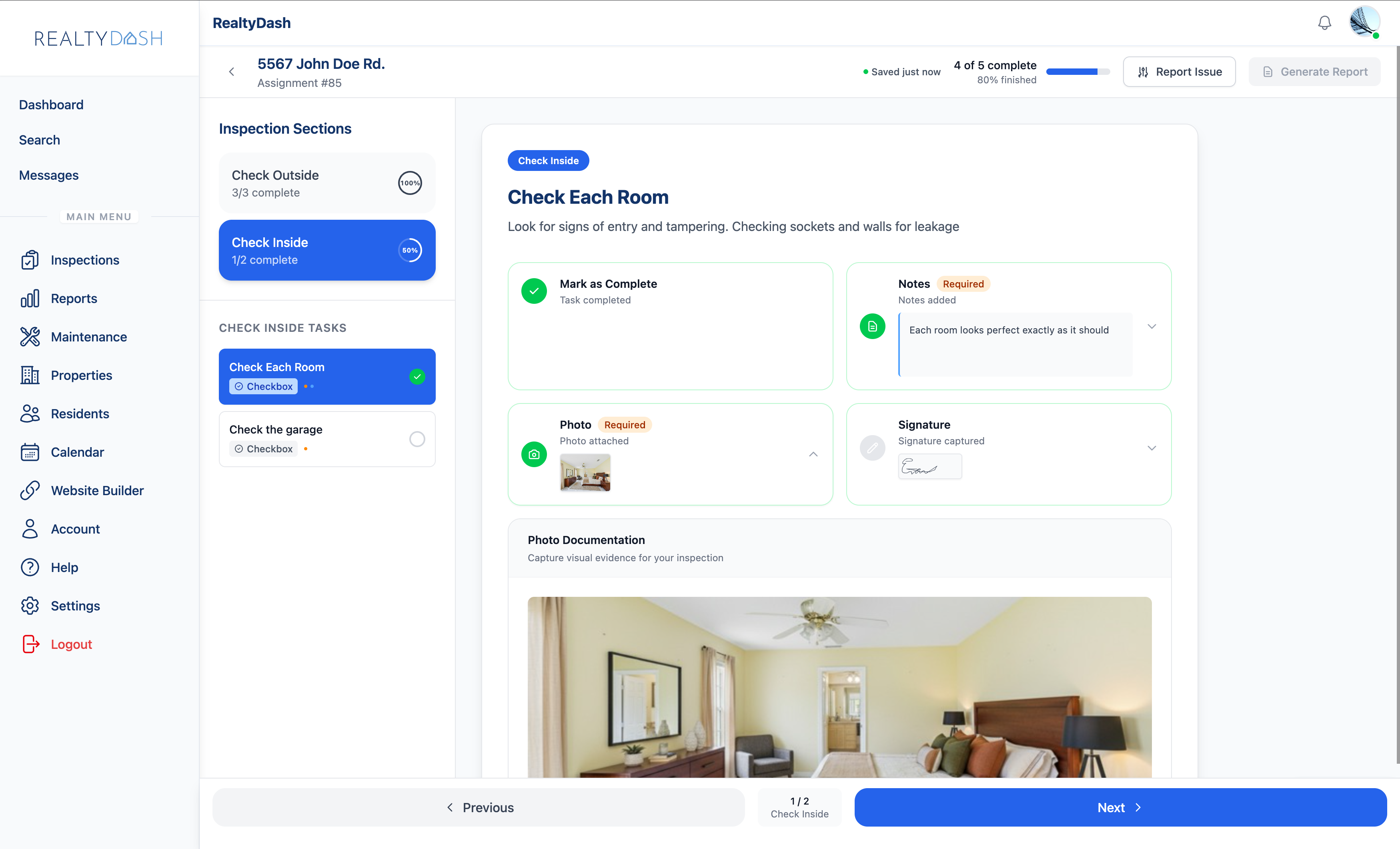 RealtyDash inspection checklist in action